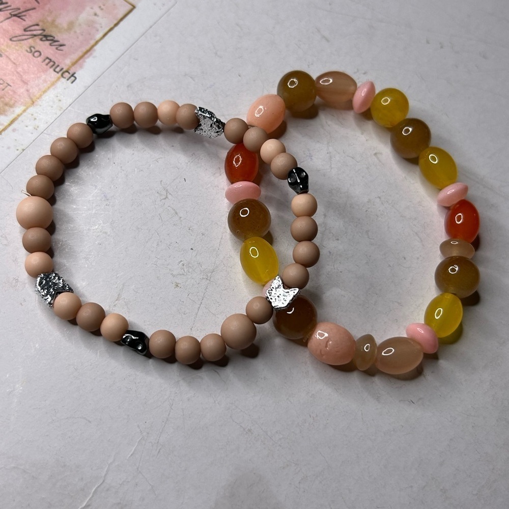 Carnelian & Yellow Agate Bracelet Duo